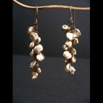 Wire wrapped keshi pearls with brass chain earrings